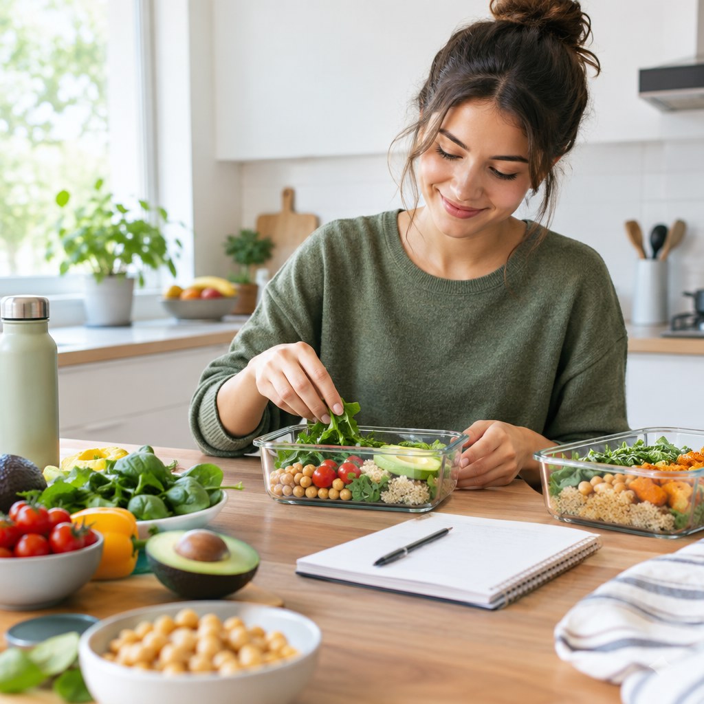 Persona organizando un calendario semanal para crear hábitos de alimentación saludable